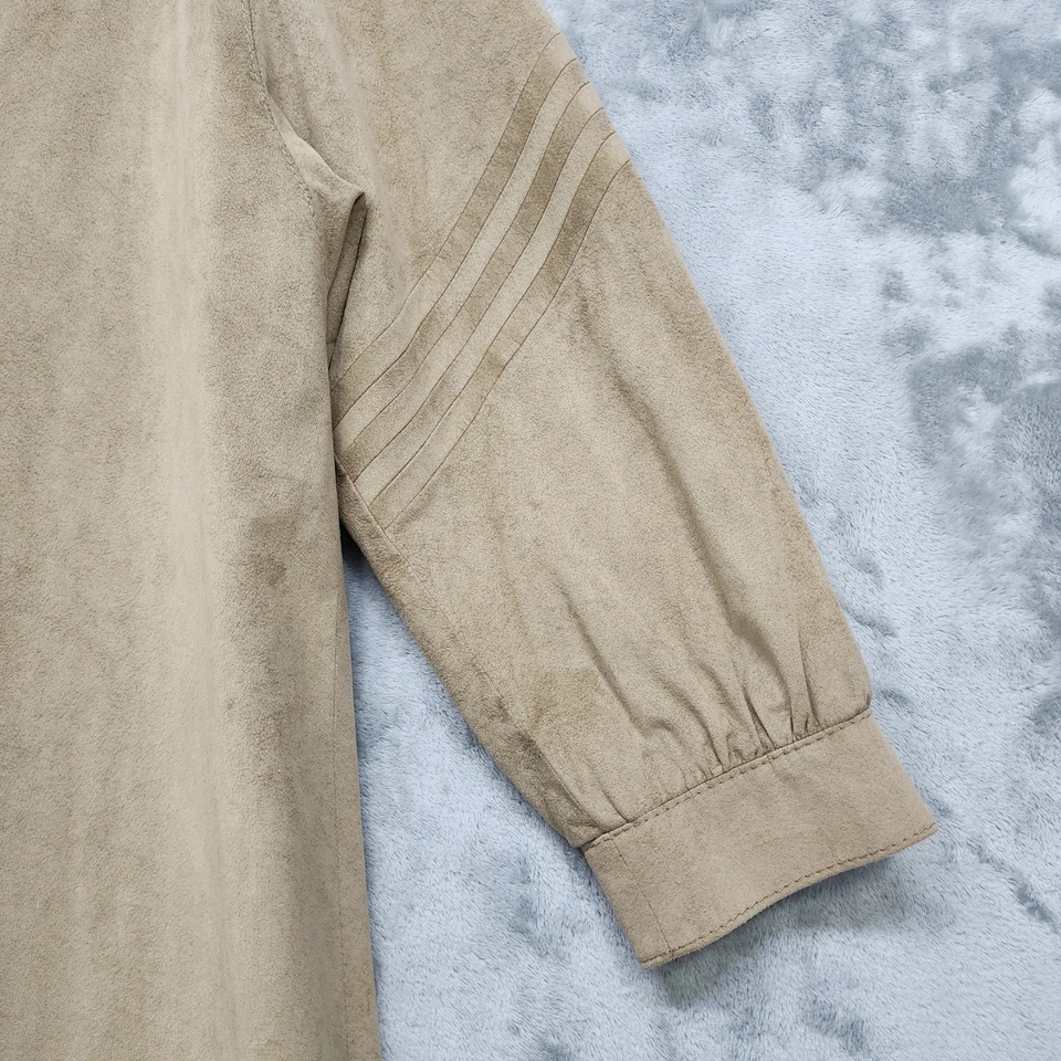 Vintage 70s City Life Trench Coat Womens L Tan Soft Felted Faux Suede Tie Belt - Image 4 of 4