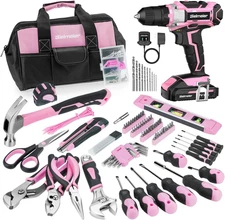 Bielmeier 20V 236Pcs Cordless Pink Drill Set for Women, Lady’S Essential Home To