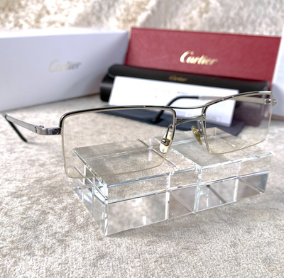 Cartier Eyeglasses Santos Half Silver Titanium Frame 52-18-135 with Case