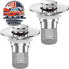2 Tapones De Desague Lavabo Acero Inoxidable Con Colador Extraible Universal NEW