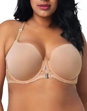 Curvy Couture Women's Tulip Front Close Push Up T-Shirt Underwire Bra, Nude,