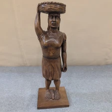 Vintage Honduran Hand Carved Wood Woman Statue 12.5" Indigenous Folk Art Figure