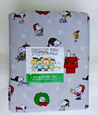 Peanuts 4pc Christmas KING SHEET SET Snoopy Woodstock by Berkshire
