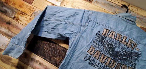 Harley-Davidson Long Sleeve Jean Style Genuine MotorClothes Shirt Pockets Button - Afbeelding 15 van 23