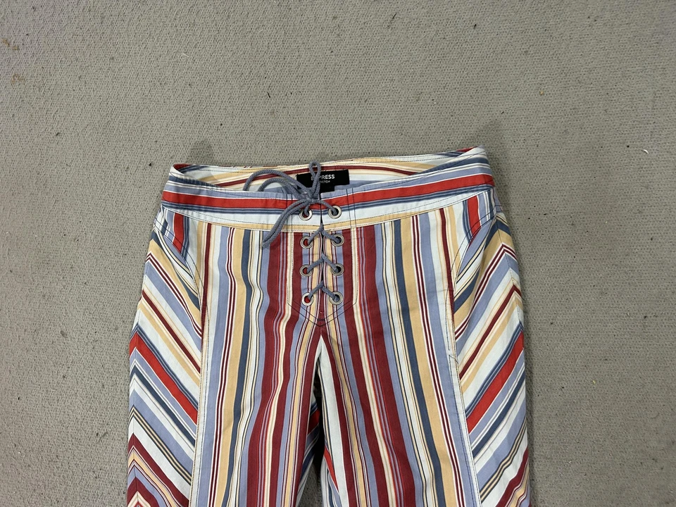 Pantalones elásticos Express para mujer 29 multicolores a rayas con cordones pierna acampanada boho retro Foto 2 de 4