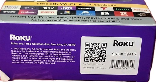 Roku Express 4K+ Lettore multimediale streaming HD/4K/HDR senza fili liscio 3941R (T100) - Foto 4 di 7