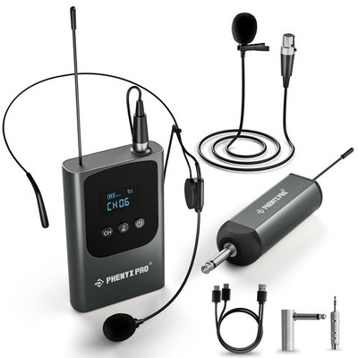 Phenyx Pro Single Digital Wireless Microphone System, w/Mini Receiver, Black 