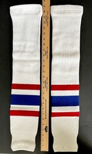 VTG TCK Hockey Socks Adult No Stirrup White Red Blue Stripe Deadstock New Pkg