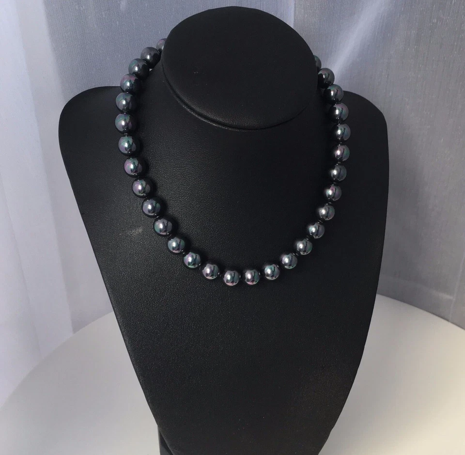 schwarze Collier Perlen Halskette Perlenkette 10mm Muschelkernperlen wie Tahiti - Bild 3 von 4