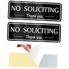 2 Pack No Soliciting Sign for House: Front Door Mount Sticker - 8.2x3 inch