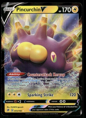 Pincurchin V 072/192 Holo Ultra Rare Rebel Clash Pokemon Near Mint