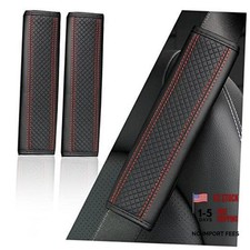 2PCS Car Seat Belt Cover Pad,Breathable Leather Seatbelt Covers for Black/Red
