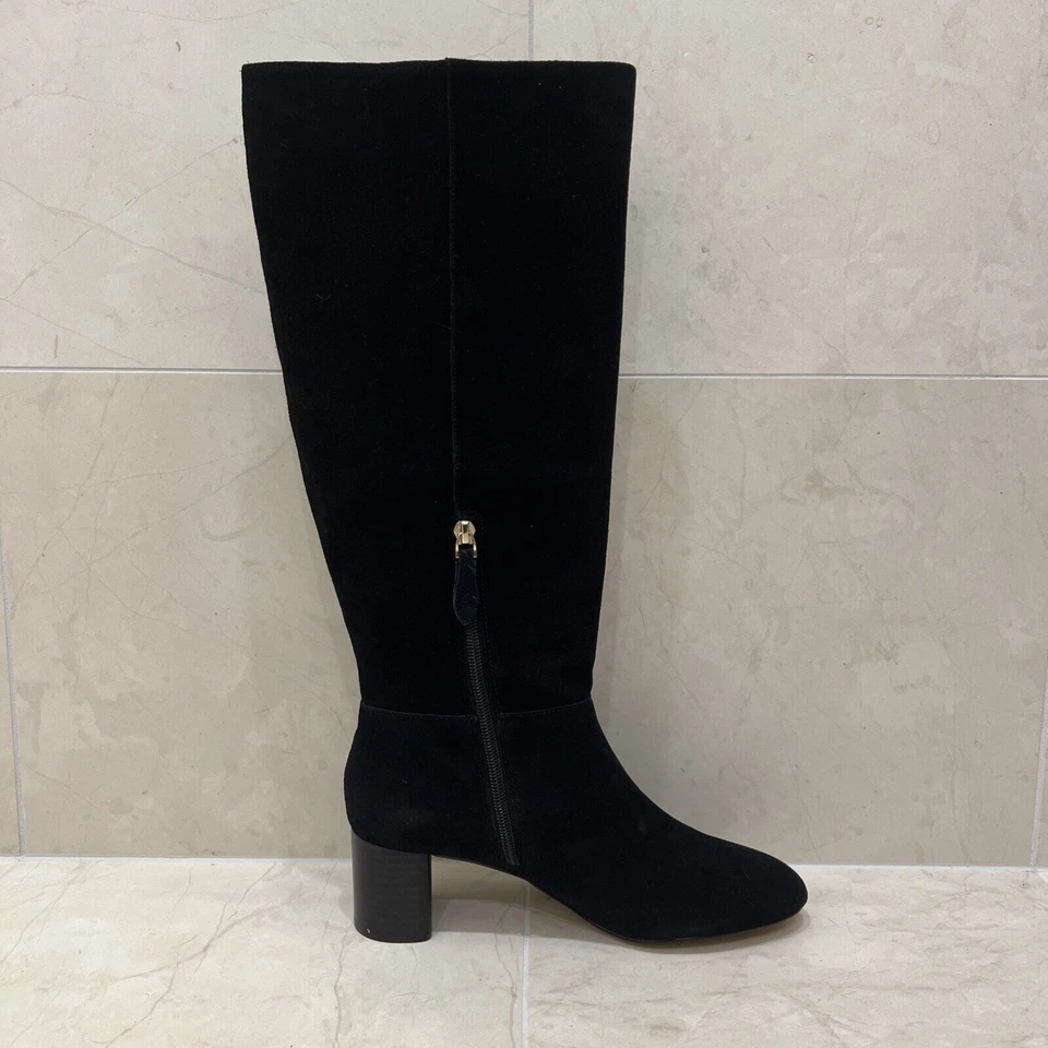 NUEVO SIN CAJA Talbots Talla 7.5 Botas Negras Gamuza Cuero Hasta la Rodilla Cremallera Lateral Tacón de 2 Pulgadas Foto 2 de 4