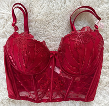Victoria Secret Dream Angels Red Shimmery lace Corset Bra Bustier Top 32DD NWT