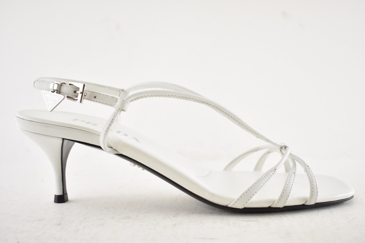 Prada Capretto Strappy 55mm White Leather Slingback Sandal Mule