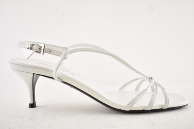 Prada Capretto Strappy 55mm White Leather Slingback Sandal Mule