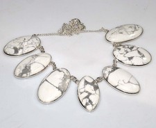925 Silver Plated Cluster Howlite Necklace 17" Artisan Handmade Jewelry AU g267