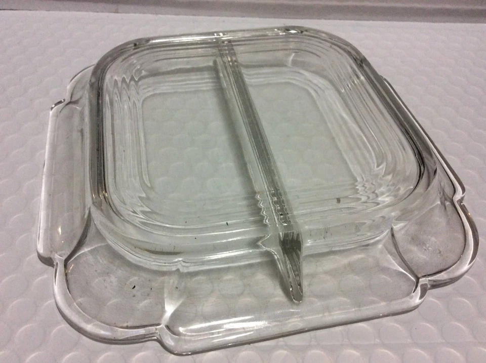 2 Part Baroque Relish Dish  Divided Etched Clear Handled - Image 4 of 4