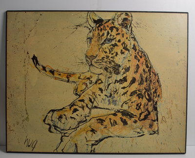 #ad #ad Vintage MCM HUG Reclining Leopard Cat On Board Windsor Art USA Decor $175.99