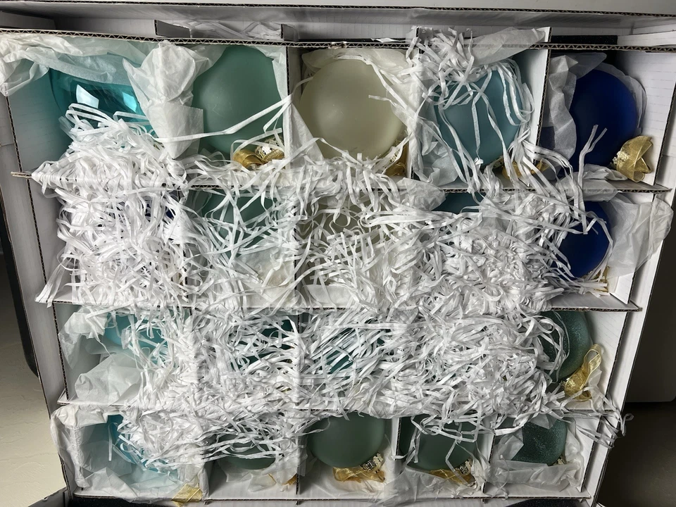 Frontgate Holiday Collection Box Set of 60 Glass Christmas Ornaments Blue White - Image 4 of 4