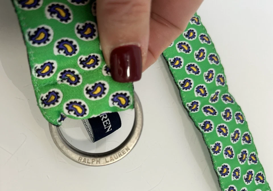 Mujer Ralph Lauren Cinturón Paisely Logo D Anillo Talla Pequeña 30" Hebilla Grabada Verde Foto 3 de 4