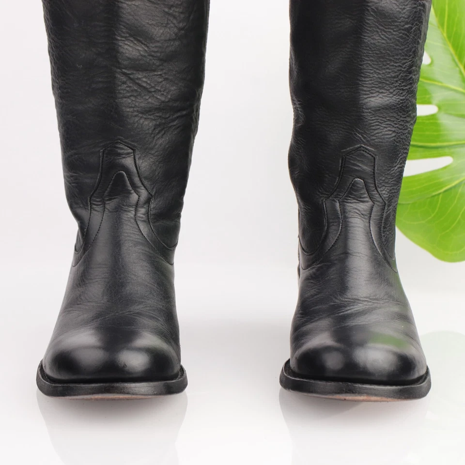 Bota de montar Stetson Fuccini para mujer talla 10 alta cuero negro tacón bloque hecha a mano Foto 3 de 4