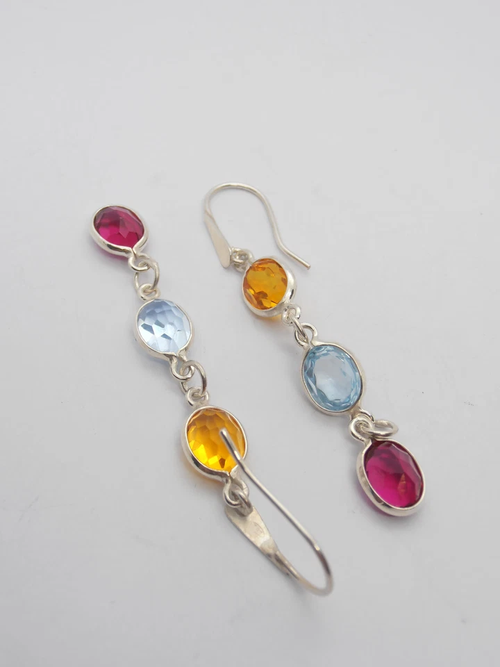 Orecchini in Argento 925 e Pietre sintetiche - imitazione acquamarina rubino - Immagine 4 di 4