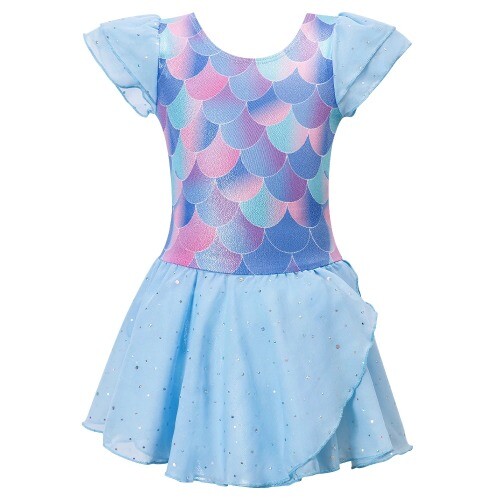 Niñas Vestido de Baile Ballet Manga Volantes Tutú Falda Leotardo Sirena - Imagen 20 de 22