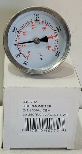 Jones Stephens 2 1/2" Dial Thermometer - 3/4" Sweat Connection 30-250 Degree - Picture 1 of 4
