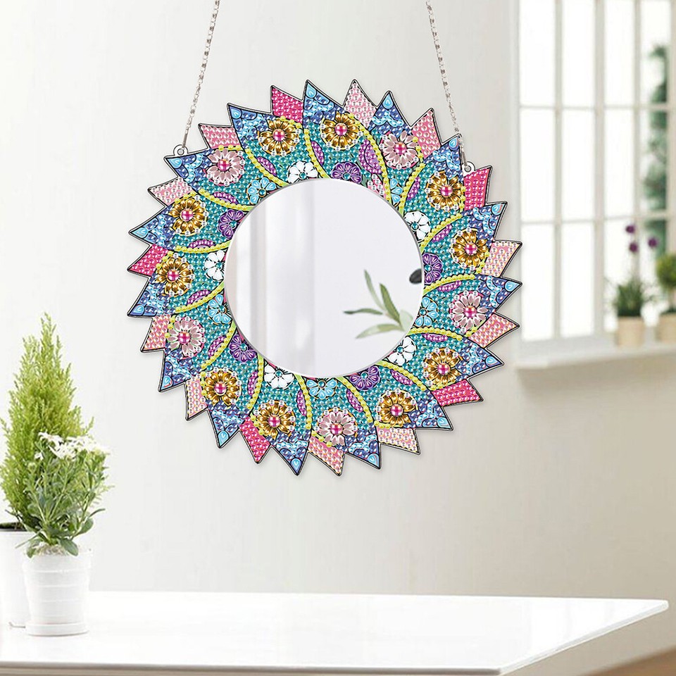 DIY Pocket Mirror Portable Hanging Rhinestone Mirror Flower for Adult