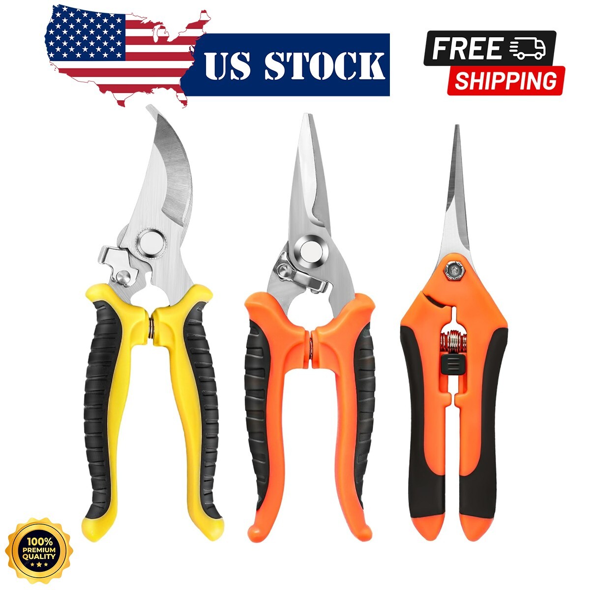 3 Pack Garden Pruning Shears, Stainless Steel Shears, Gardening Scissors Tools