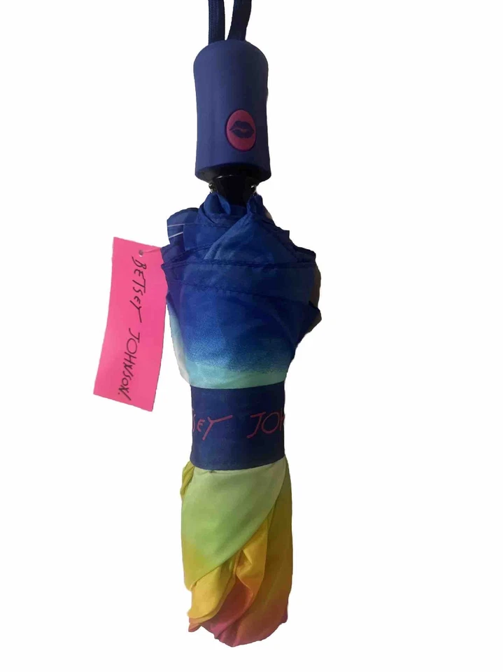 Betsey Johnson  Design Multicolored Blue Handle Auto Open Umbrella NWT Umbrella - Image 3 of 4