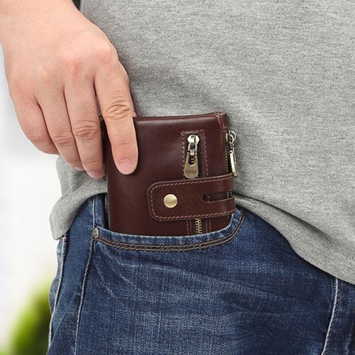 Cuero de Vaca Cuero Genuino Hombres Billetera Cartera Pequeño Portatarjetas De Colección RFID - Imagen 8 de 15