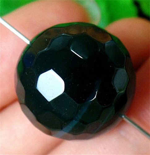 20mm Green Stripes Onyx Agate Facet Round Ball Spacer Loose Bead Hole 2mm BY8077 - Picture 2 of 3