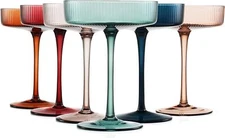 Colored Vintage Art Deco Coupe Glasses - Martini, Cocktail & Champagne Ribbed