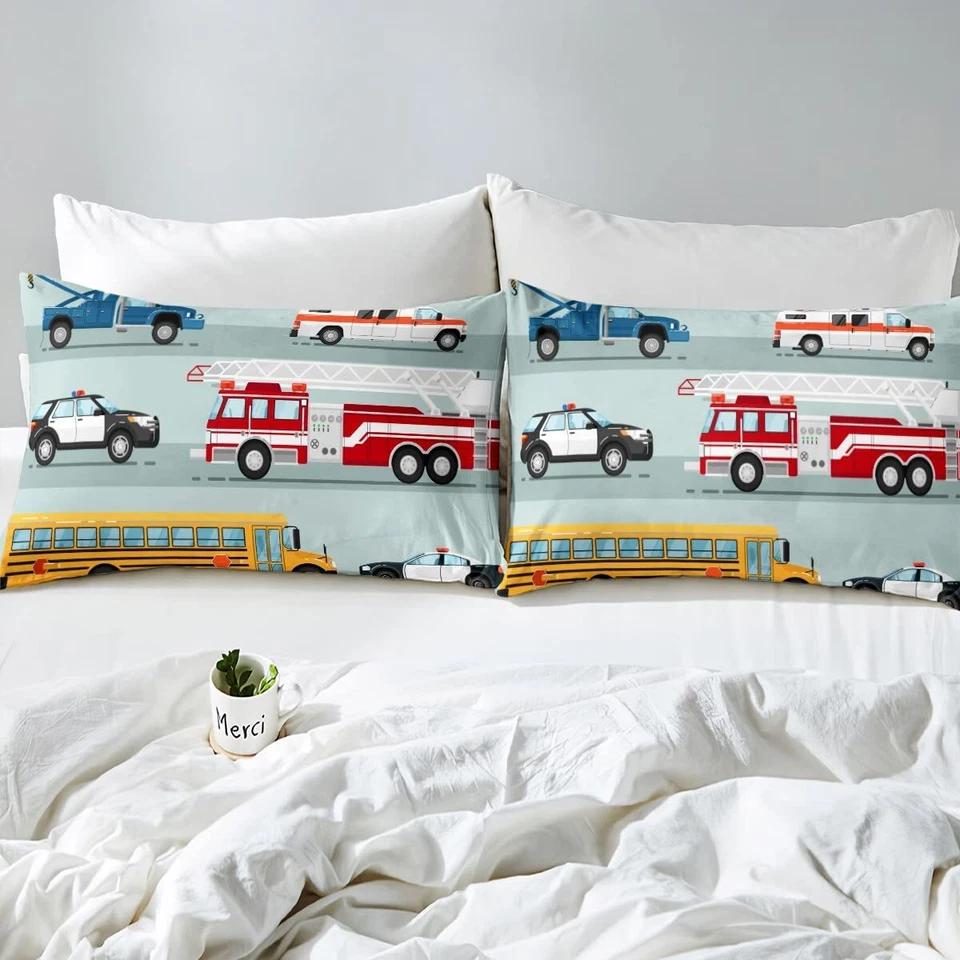 Voiture de dessin animé Housse de Couette Police Car Parure de Lit 140x200cm ... - Photo 4/4