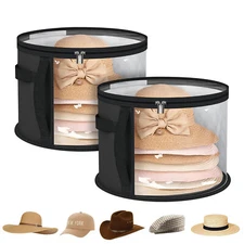 2pcs Hat Storage Box, Foldable Round Cowboy Hats Organizer Carrier Case Holder