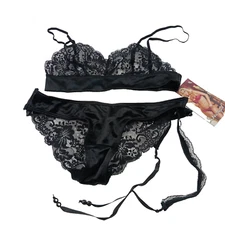 Dreamgirl Women's Small 3 Piece Bralette Panty & Garter/Choker Set Black Lace