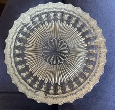 Vintage Cut -CLEAR Glass Crystal AshTray 7.5" Round Mid Century Cigar Ashtray