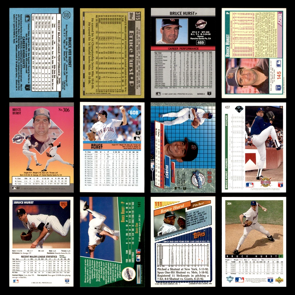 Bruce Hurst Lote 12 Tarjetas de Béisbol Diferentes 1988-1993 Medias Rojas SD Padres Set MLB Foto 2 de 4