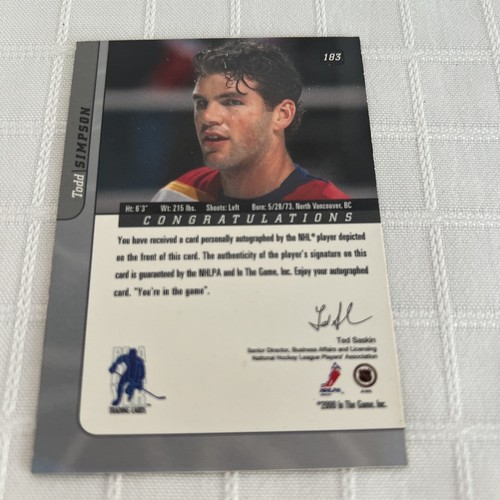 Todd Simpson Florida Panthers Signature Series Card Autograph LIGHT BLUE/SILVER - Picture 3 of 3