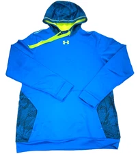 Under Armour Hoodie Men Medium Blue Green Sweatshirt Sweater Performance Loose *