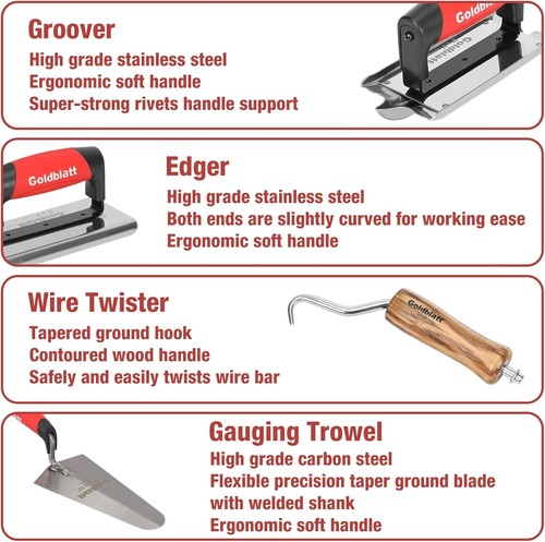 Rust-Resistant 8-Piece Masonry Tool Set with Comfortable Handles & Tool Bag - Picture 8 of 9