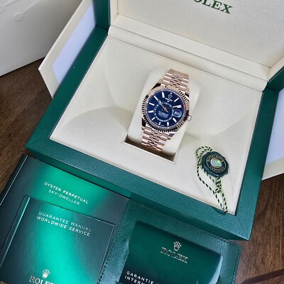 ROLEX SKY-DWELLER 336935 42MM 18K ROSE GOLD JUBILEE FLUTED BLUE