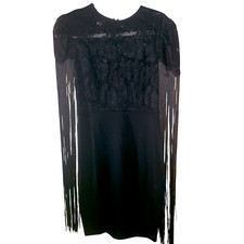 Little Black Lace Dress Fringe Formal Party Holidays NWOT Size 4-6 Small
