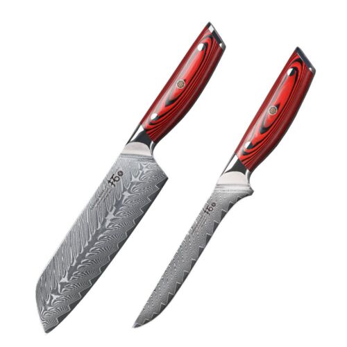 2x TURWHO Santoku Knife Boning Knife Japanese VG10 Damascus Steel Kitchen Knife