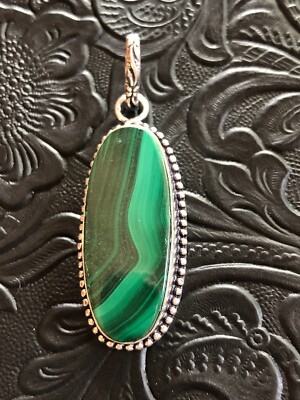 Green Malachite Oval Pendant Decorative Bail 2'' Artisan Made