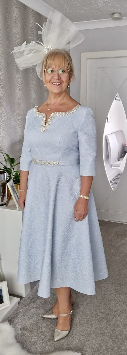 Gabriela Sanchez MOTB Pale Blue Jacquard dress with Gold Thread size 14 |  eBay UK