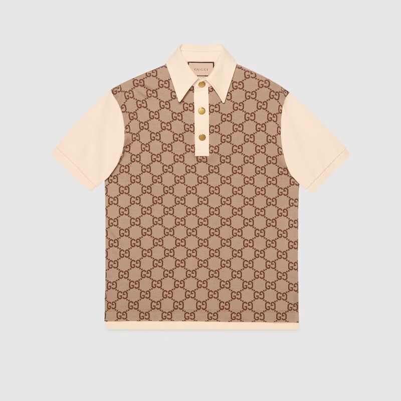 Gucci Men's Light Jumbo GG Cotton Silk Jacquard Polo Shirt Gucci Men's Light Jumbo GG Cotton Silk Jacquard Polo Shirt