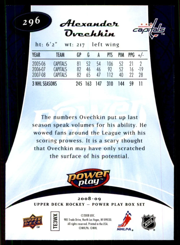 2008-09 Upper Deck Power Play Alexander Ovechkin Washington Capitals #296 - Image 2 of 2